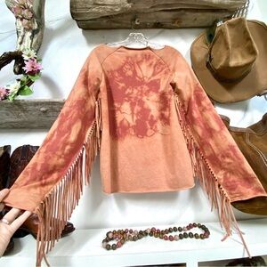 Upcycled Fringed tie dye hippy boho top with southwestern retro YTK vibe